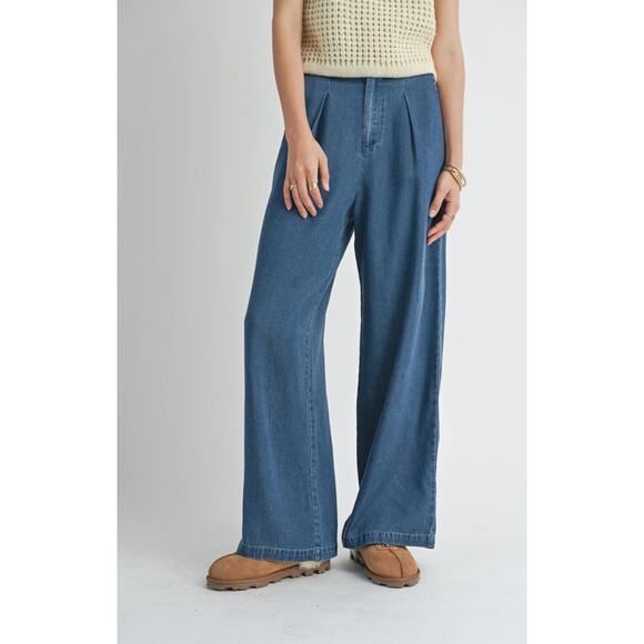 Sadie & Sage Pants - Sadie & Sage Dark Chambray Wide Leg Pants Size Small NWT